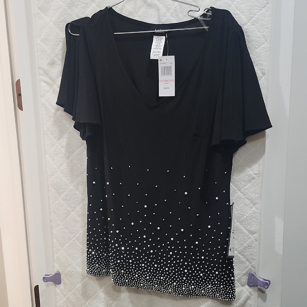 NWT Black Beaded Top, Size 10